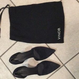 VINCE navy suede pumps.